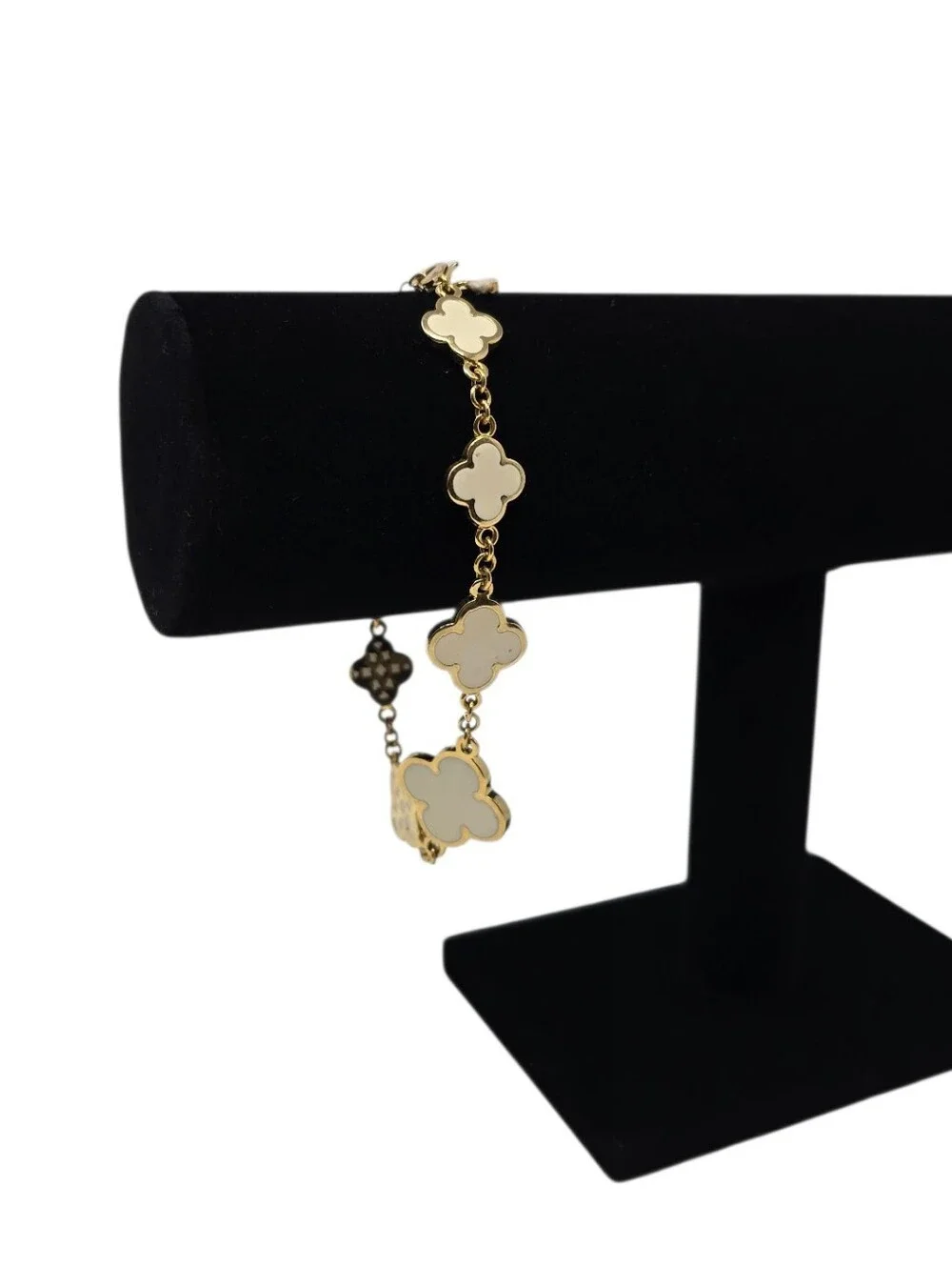 Gold Tone Station Bracelet Clover Charms
